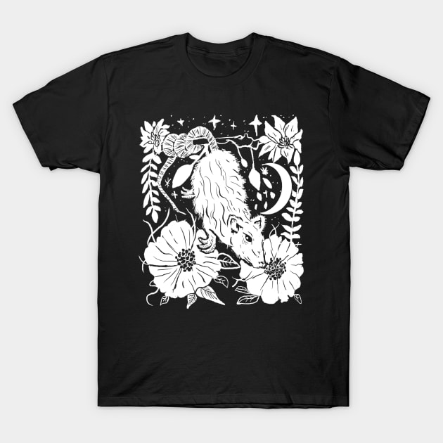 Possum Hanging Witchy Night Moon T-Shirt by LunaElizabeth